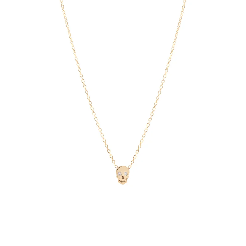 Infinity Necklace 14k Itty Bitty Skull with Diamond Eyes Necklace