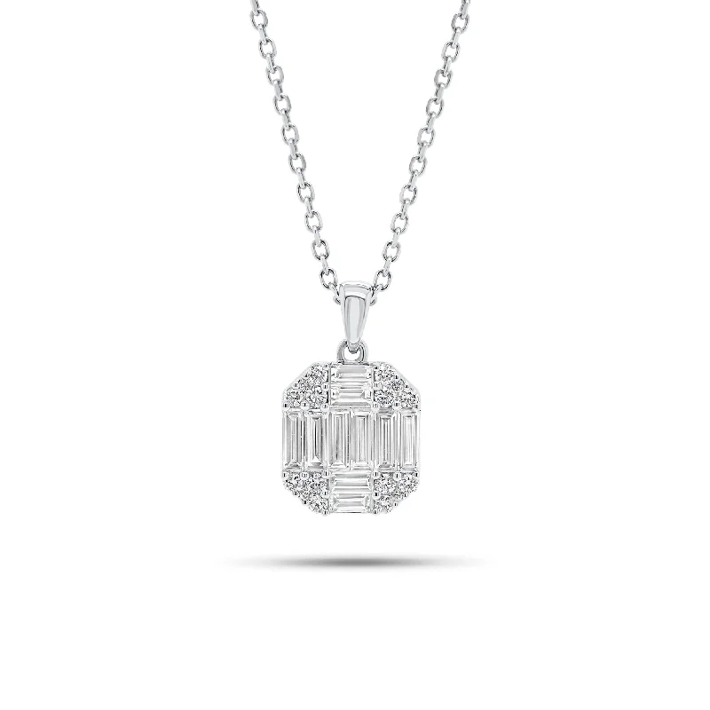 Baguette and Round Diamond Octagon Pendant