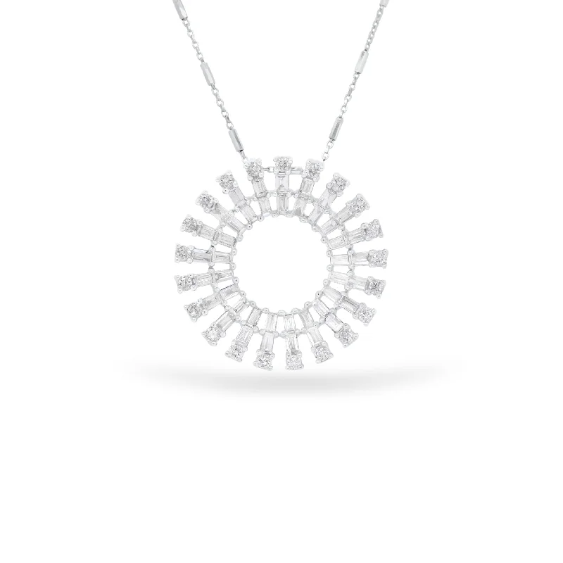 Baguette Diamond Sunburst Pendant Necklace