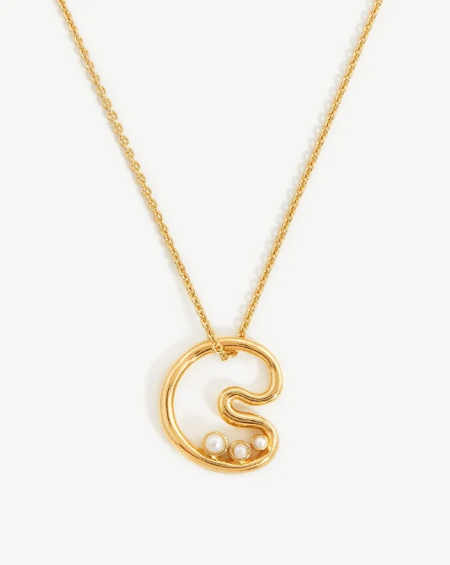 Chubby Pearl Initial Pendant Necklace  - Initial C | 18k Gold Vermeil/Pearl