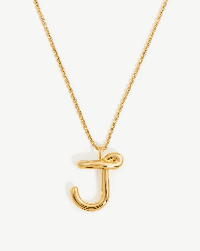 Curly Molten Initial Pendant Necklace - Initial J | 18k Gold Vermeil