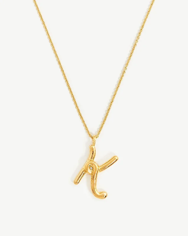 Curly Molten Initial Pendant Necklace - Initial K | 18k Gold Vermeil