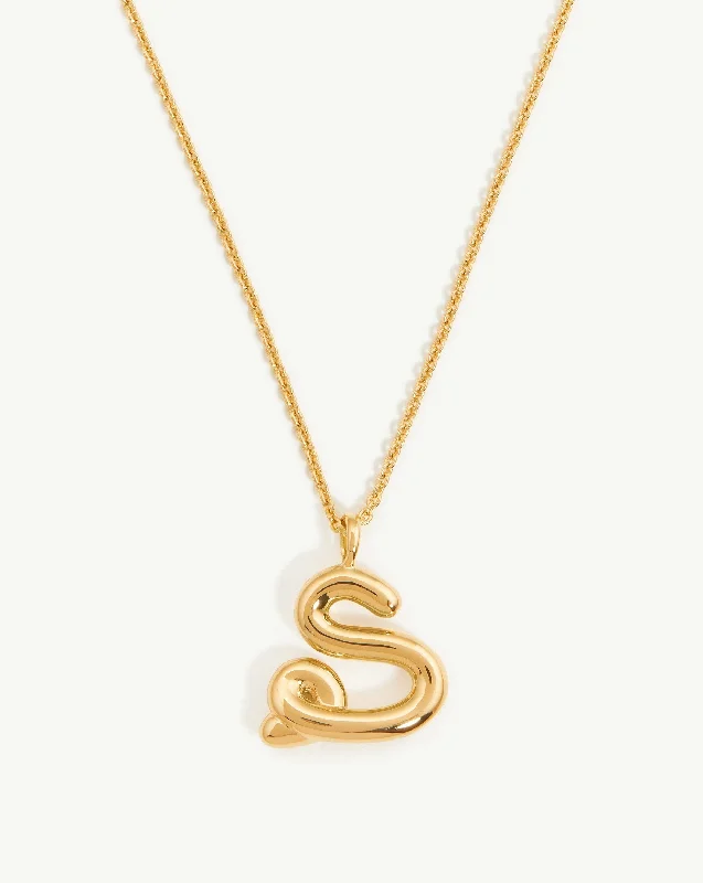 Curly Molten Initial Pendant Necklace - Initial S | 18k Gold Vermeil