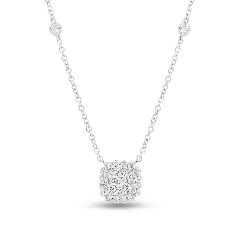 Diamond Cushion Cluster Pendant with Bezel-Set Diamond Stations