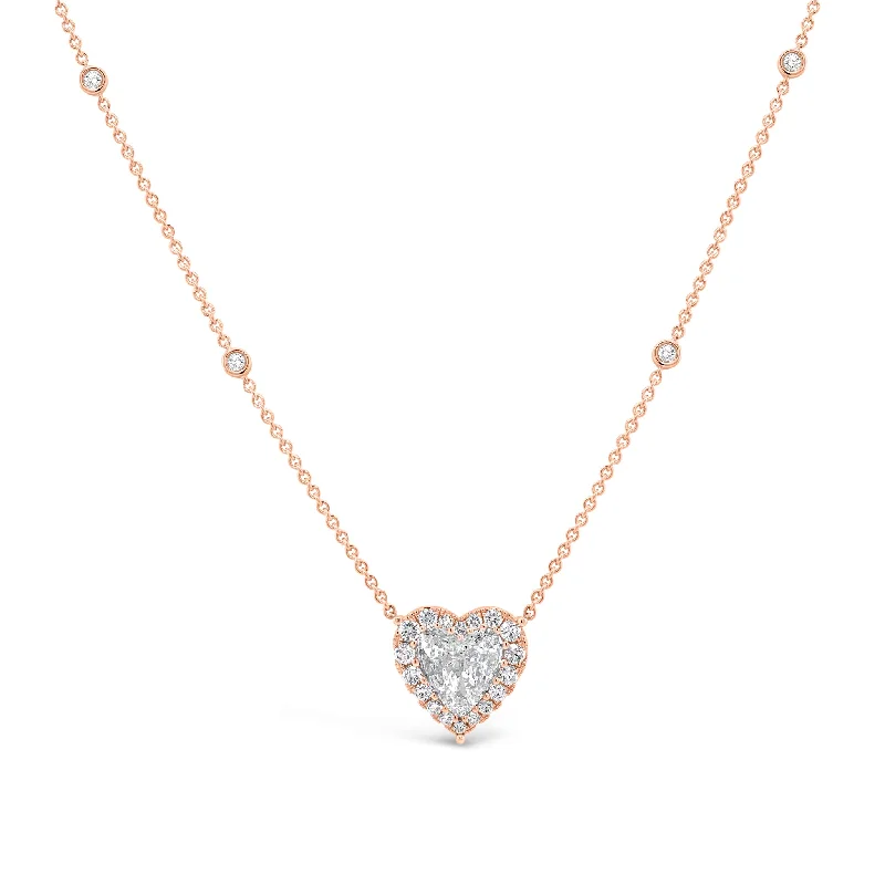 Diamond Heart Pendant Necklace with Halo