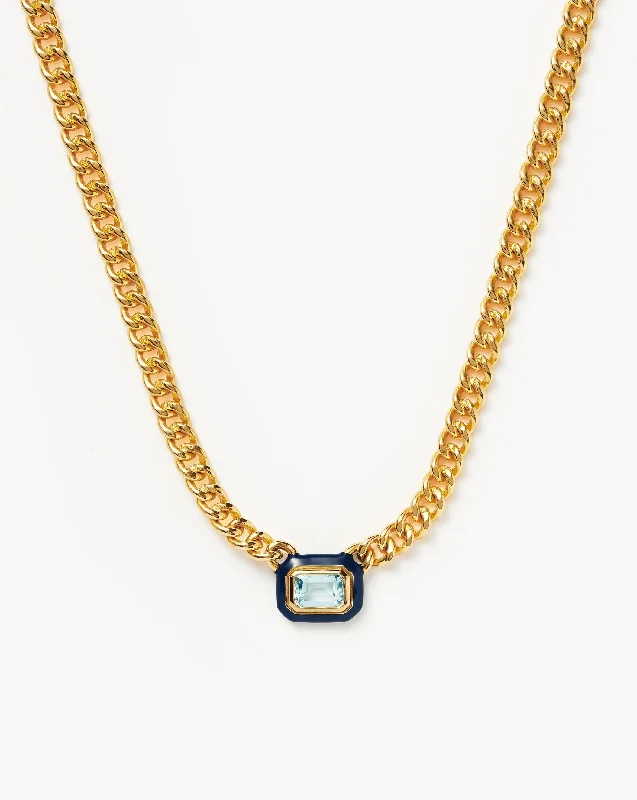 Enamel & Stone Floating Pendant Chain Necklace | 18k Gold Plated/Blue Cubic Zirconia