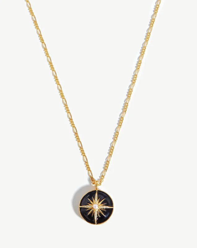 Harris Reed Rising Star Locket Necklace | 18k Gold Plated/Pearl & Black Enamel