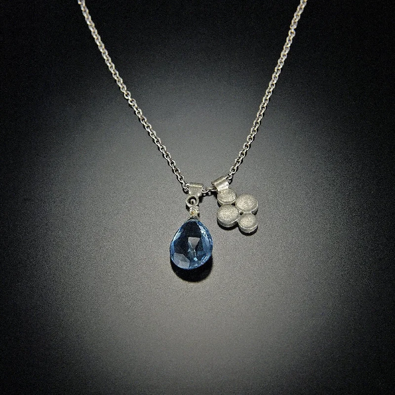 London Blue Topaz and Small Disk Charm Necklace