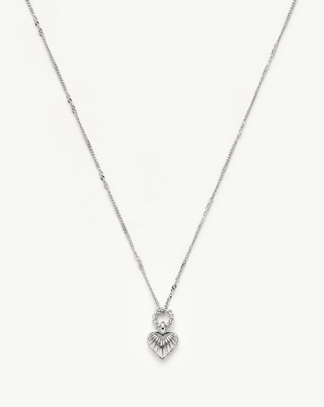 Mini Ridge Heart Charm Pendant Necklace | Sterling Silver