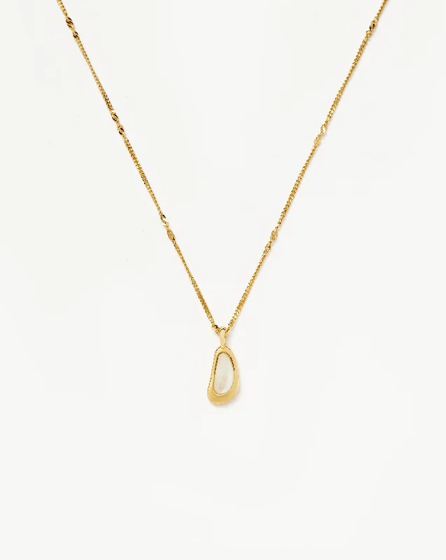 Molten Gemstone Bean Pendant Necklace | 18k Gold Vermeil/Rainbow Moonstone