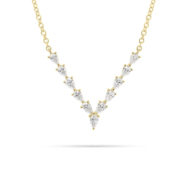 Pear-Shaped Diamond “V” Bar Necklace