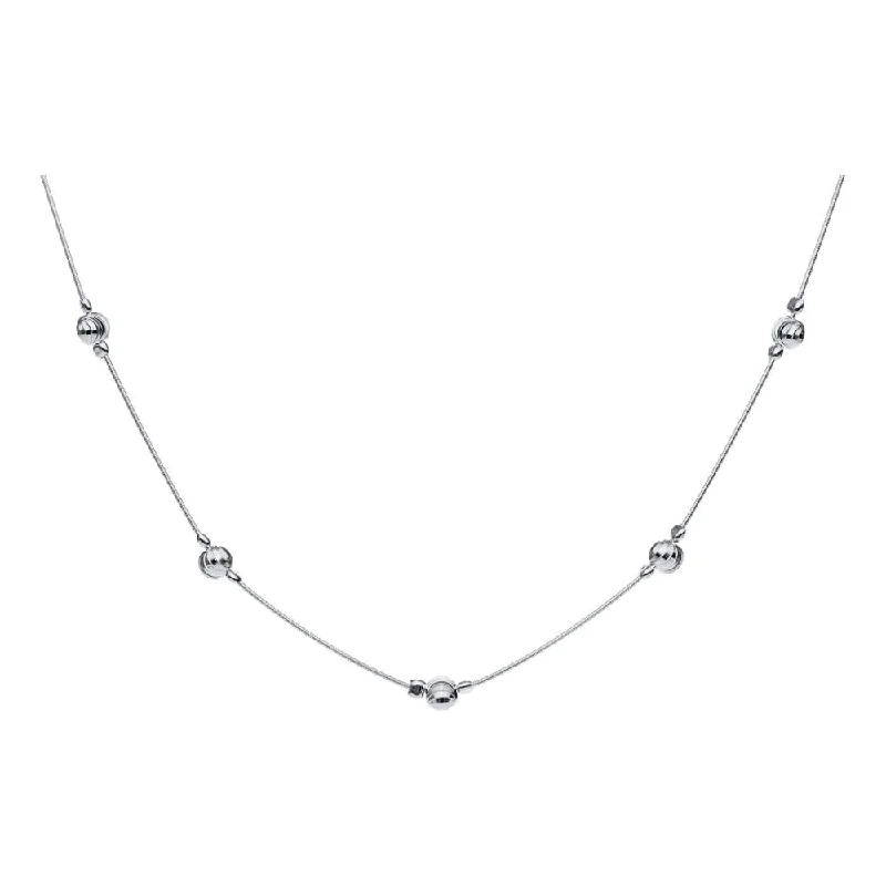 Sterling Silver Bead Station Necklace 18"