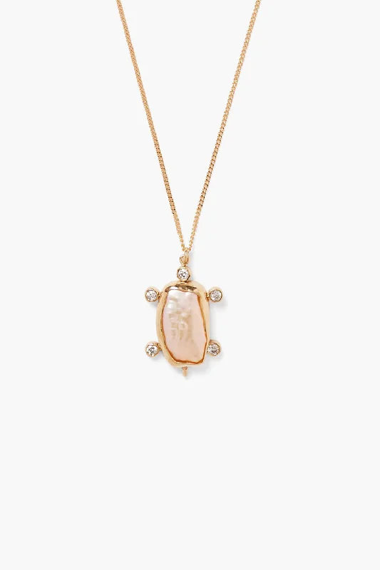 14k Turtle Necklace Peach Pearl