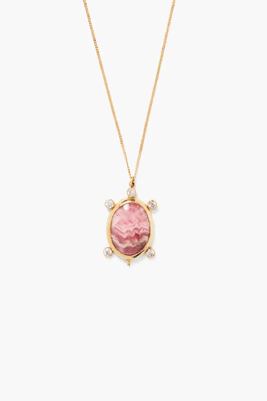 14k Turtle Necklace Rhodochrosite