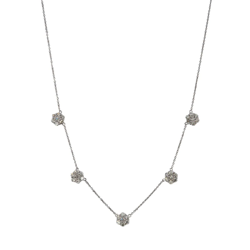 2ct Diamond Flower Cluster 5 Station 14K White Gold Necklace