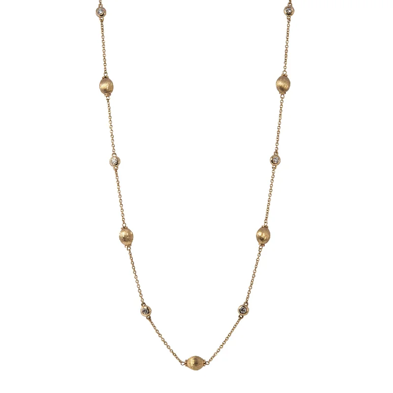 Diamond Bezel & Satin Bead Station 14K Yellow Gold Necklace