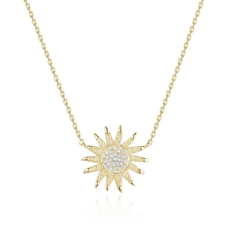 Diamond Sunflower 14K Yellow Gold Pendant Necklace