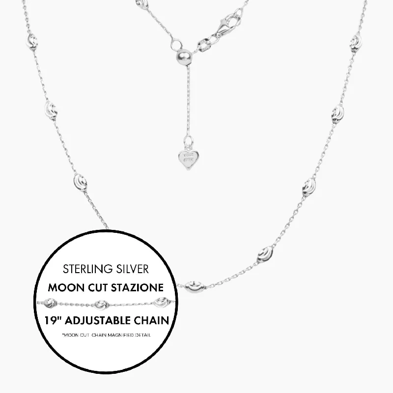 Italian Moon Cut Stazione Adjustable Necklace (Silver)