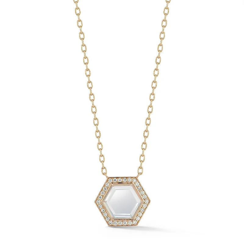 BELL 18K GOLD AND DIAMOND HEXAGON ROCK CRYSTAL PENDANT