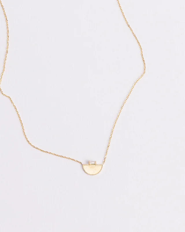 HALF MOON BAGUETTE DIAMOND SIGNET NECKLACE