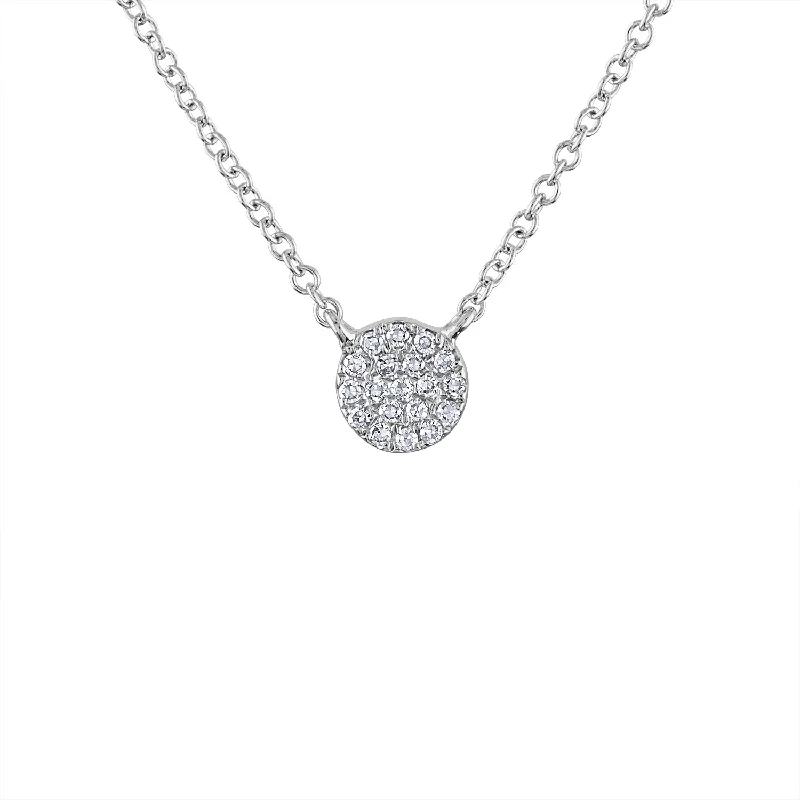 14KT GOLD PAVE DIAMOND MINI DISK NECKLACE