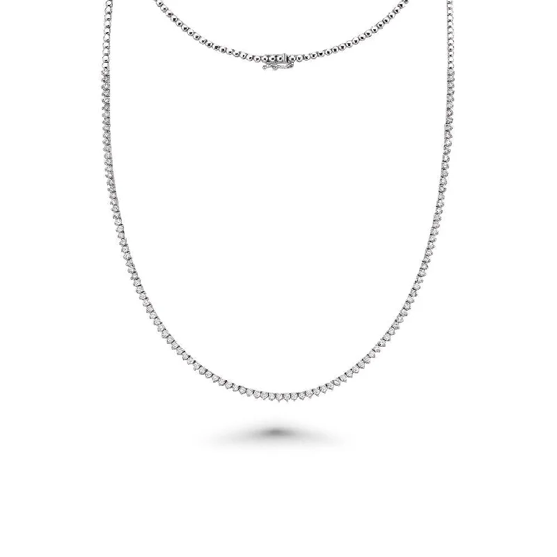 HalfWay Diamond Tennis Necklace ( 3.50 ct.) 2 mm 3-Prongs Setting in 14K Gold