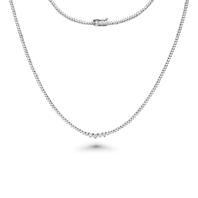 Riviera Diamond Tennis Necklace (3.50 ct.) 1.90 mm to 2.90 mm 3-Prongs Setting in 14K Gold