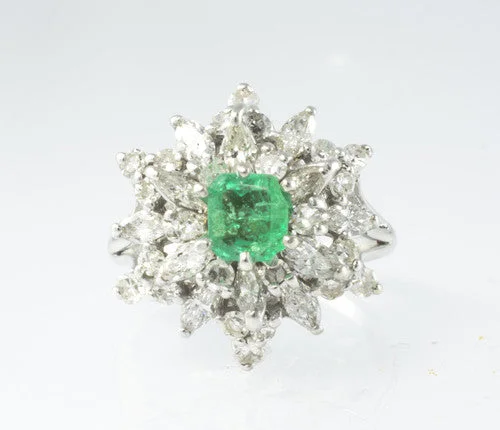 14 Kt White Gold Emerald & Diamond Ladies' Ring