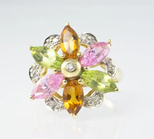 14 Kt Yellow Gold Flower Ladies' Diamond Ring