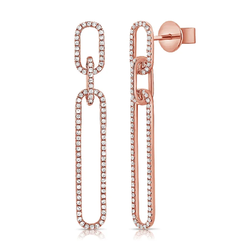 Fashion Chain 14K Rose Diamond Paper Clip Dangle Earrings