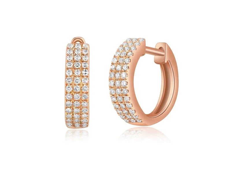 Platinum Necklace 14K Rose Gold Diamond Triple Row Huggie Earrings
