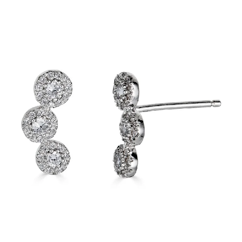 14K White Gold Diamond Triple Halo Climber Earrings