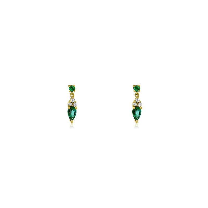 14K YELLOW DIAMOND & EMERALD DANGLE EARRINGS