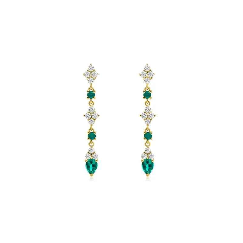 14K YELLOW DIAMOND & EMERALD DANGLE EARRINGS