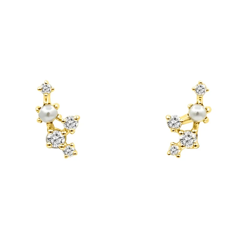 14K YELLOW DIAMOND & PEARL MINI CLIMBERS