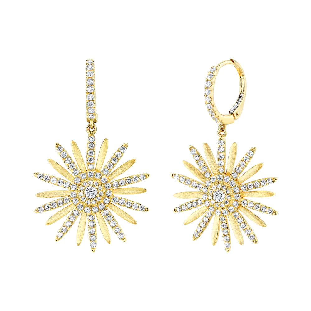 14K Yellow Gold Diamond Flower Earrings