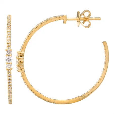 Sapphire Jewelry 14K Yellow Gold Diamond Inside Out Hoop Earrings
