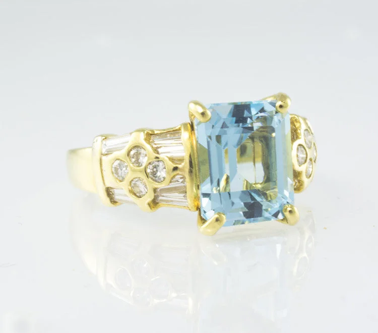 18 Kt Yellow Gold Blue Topaz & Diamond Ladies' Ring