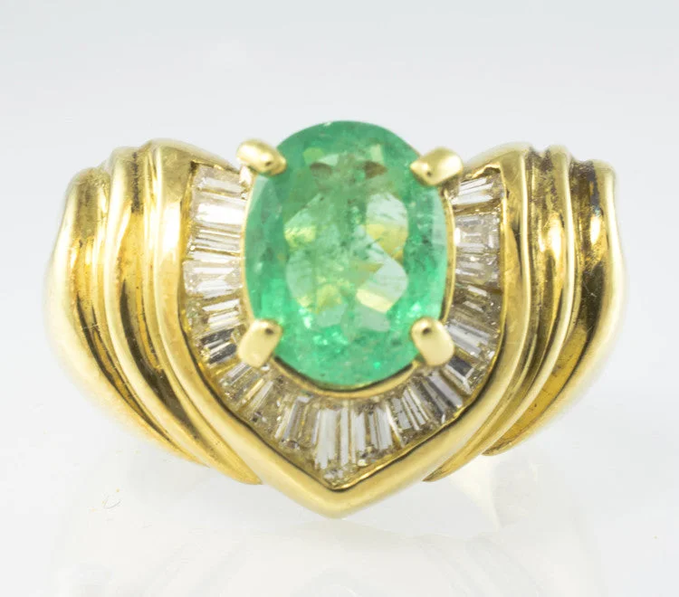 18 Kt Yellow Gold Emerald & Diamond Ladies' Ring