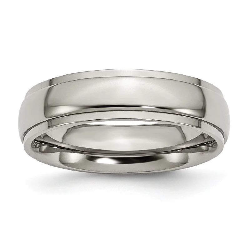 6mm Titanium Polished Domed Ridged Edge Standard Fit Band