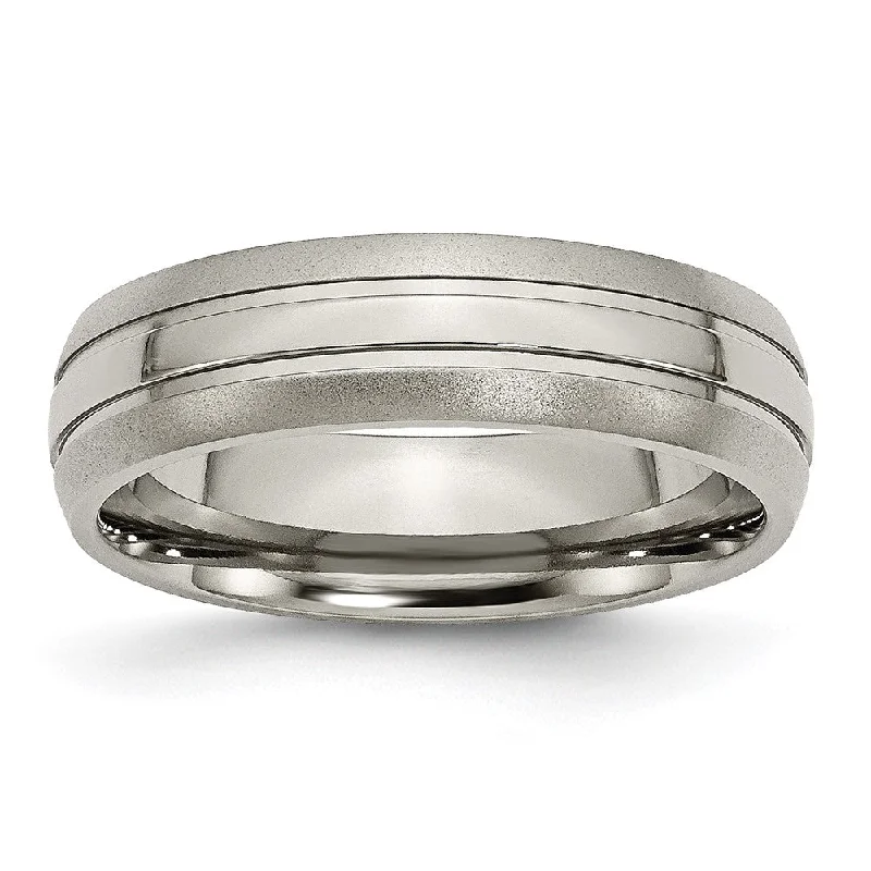 6mm Titanium Polished & Satin Grooved Standard Fit Band