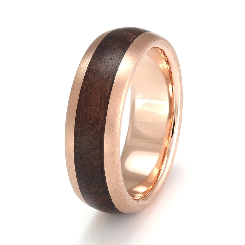 9ct Rose Gold Ring 7mm Rounded with Wood Inlay