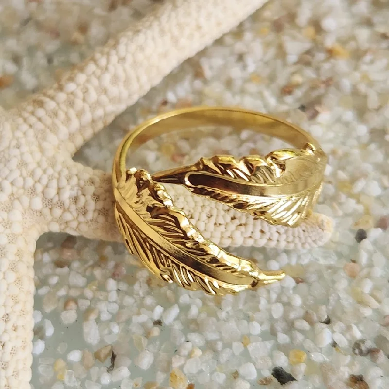 FERN LEAF RING - ADJUSTABLE WATERPROOF GOLD RING