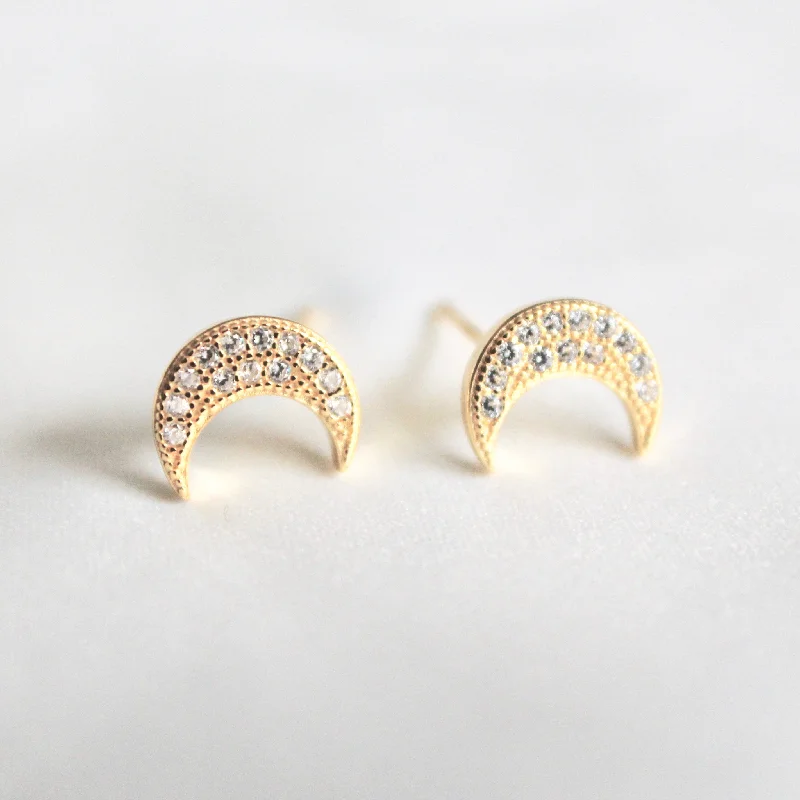 CZ stones crescent stud earrings