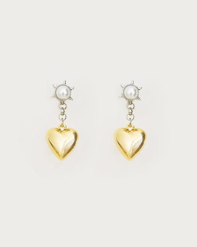 Duet Mixed Heart Earrings With Pearl