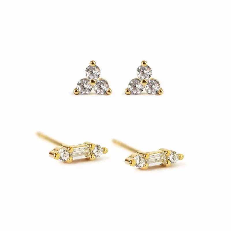 Gemstone Bar + Clover Studs Set White Zirconia