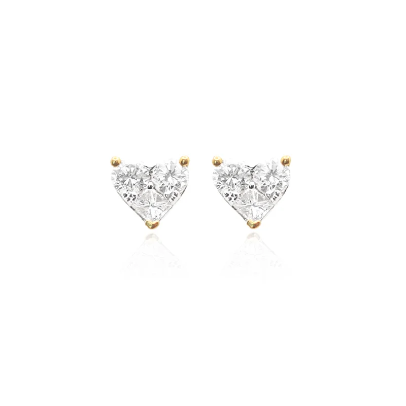 Heart Diamond Stud Earrings in Yellow Gold