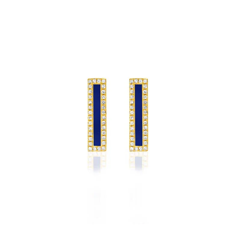 Elegant Chain Lapis Inlay Long Bar Studs with Diamonds