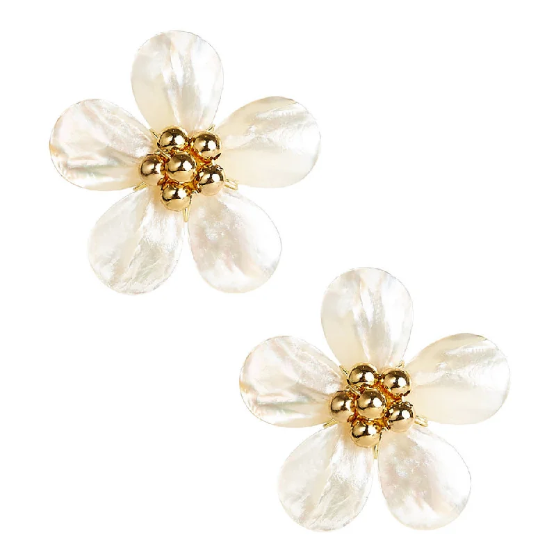 White Gold Necklace Lisi Lerch Libby Gold Bead and Mother of Pearl Stud Earrings