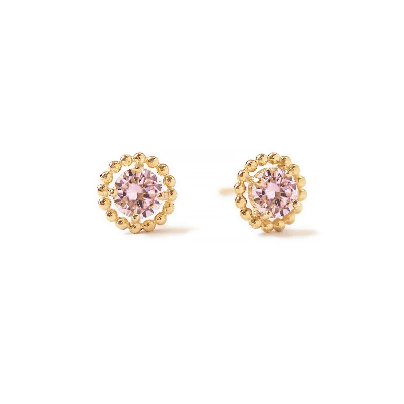 Solitaire Beaded Studs Pink